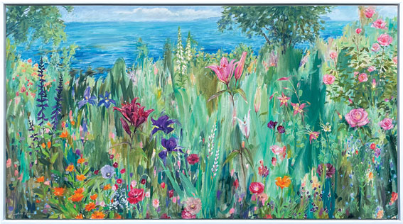 Graham Downs nz laandscape art, lockdown flower garden, oil on board